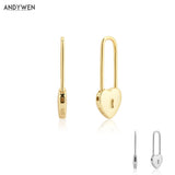 925 Silver Heart Locker Square Hoops Circle Earrings