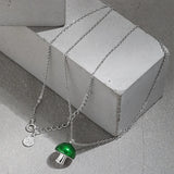 925 Silver Mushroom Shell Green Pendant Necklace