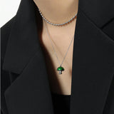 925 Silver Mushroom Shell Green Pendant Necklace