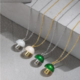 925 Silver Mushroom Shell Green Pendant Necklace