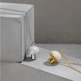 925 Silver Mushroom Shell Green Pendant Necklace