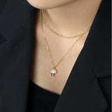 925 Silver Mushroom Shell Green Pendant Necklace
