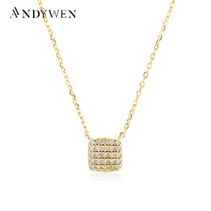 925 Silver Square CZ Pendant Long Chain Necklace Rock Punk Women Jewelry