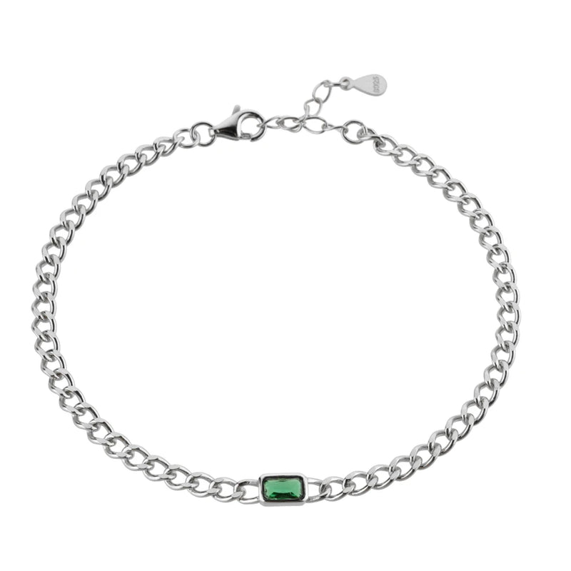925 Sterling Silver Green Zircon Charm Pendant Bracelet