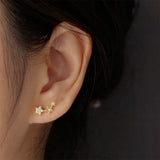 925 Silver Three Star Stud Earrings Rock Punk Jewelry