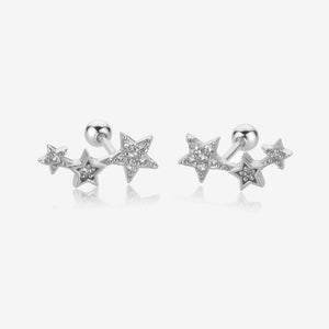 925 Silver Three Star Stud Earrings Rock Punk Jewelry