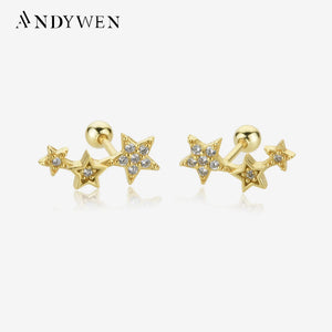 925 Silver Three Star Stud Earrings Rock Punk Jewelry