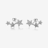 925 Silver Three Star Stud Earrings Rock Punk Jewelry