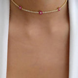 925 Silver Turquoise Flower Rainbow Choker Necklace Women Zircon CZ Chain