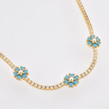 925 Silver Turquoise Flower Rainbow Choker Necklace Women Zircon CZ Chain