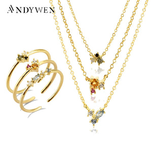 925 Silver Rainbow Zircon Necklace Crystal Jewelry
