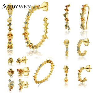 925 Silver Rainbow Zircon CZ Big Hoops Earring