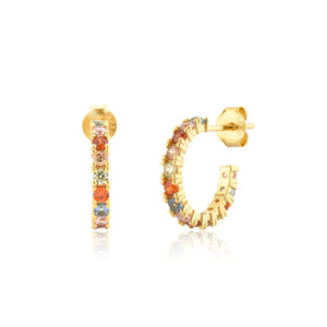 925 Silver Rainbow Zircon CZ Big Hoops Circle Earring