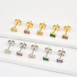 925 Silver Small Zircon CZ Stud Earring Square Piercing Women Jewelry
