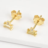 925 Silver Small Zircon CZ Stud Earring Square Piercing Women Jewelry