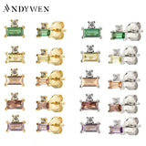 925 Silver Small Zircon CZ Stud Earring Square Piercing Women Jewelry
