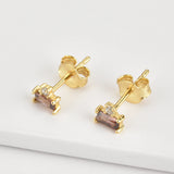 925 Silver Small Zircon CZ Stud Earring Square Piercing Women Jewelry
