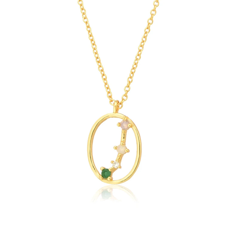 925 Silver Rainbow CZ Zodiacs Pendant Necklace Wedding Jewelry