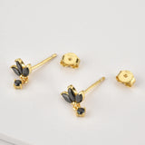 925 Silver Three Zircon Purple Stud Earring Women Jewelry
