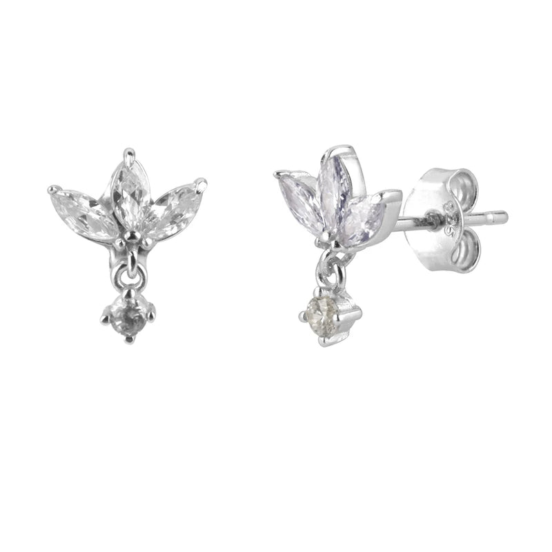 925 Silver Three Zircon Purple Stud Earring Women Jewelry