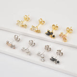 925 Silver Three Zircon Purple Stud Earring Women Jewelry