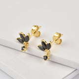 925 Silver Three Zircon Purple Stud Earring Women Jewelry