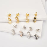 Sterling Silver Zircon Stud Earring Ovals Mini Small Women Piercing