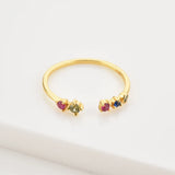 925 Silver Zircon Rainbow Punk Resizable Rings Women Jewelry