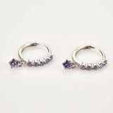 Sterling Silver Purple Star Pendant Zircon Hoop Earrings