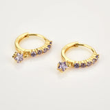 Sterling Silver Purple Star Pendant Zircon Hoop Earrings