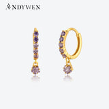 Sterling Silver Purple Star Pendant Zircon Hoop Earrings