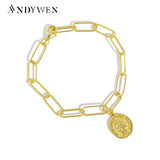 925 Sterling Silver Horoscope Round Queen Chain Bracelet Women Rock Punk Bangle