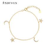 925 Silver Star Moon Charm Bracelet Women Jewelry Crystal Party