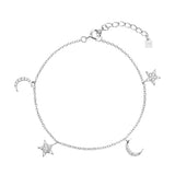 925 Silver Star Moon Charm Bracelet Women Jewelry Crystal Party