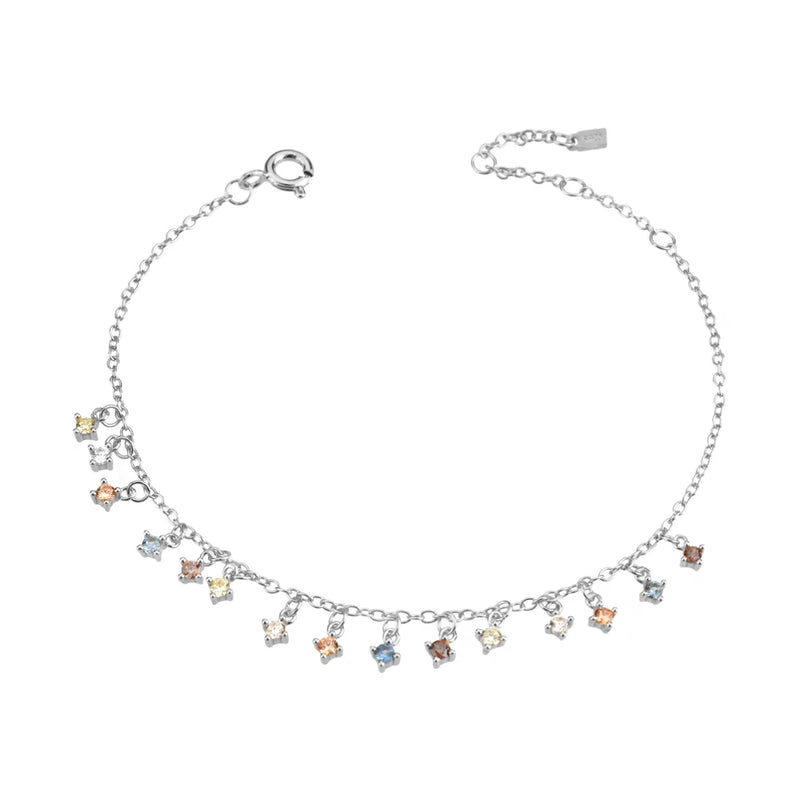 925 Silver Colorful Zircon CZ Charm Bracelet Chain Jewelry