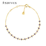 925 Silver Purple Zircon Charm Chain Bracelet Women CZ Jewelry