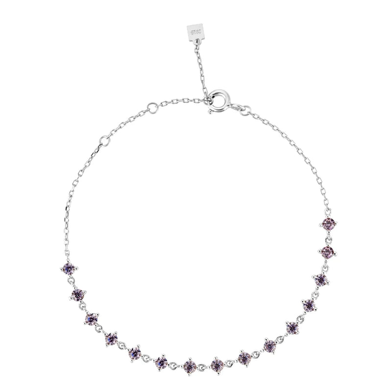 925 Silver Purple Zircon Charm Chain Bracelet Women CZ Jewelry