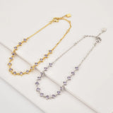 925 Silver Purple Zircon Charm Chain Bracelet Women CZ Jewelry