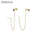 925 Silver Chain Stud Earring CZ Zircon Piercing Fine Jewelry