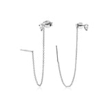 925 Silver Chain Stud Earring CZ Zircon Piercing Fine Jewelry