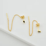 925 Silver Chain Stud Earring CZ Zircon Piercing Fine Jewelry