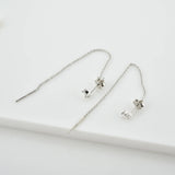 925 Silver Chain Stud Earring CZ Zircon Piercing Fine Jewelry
