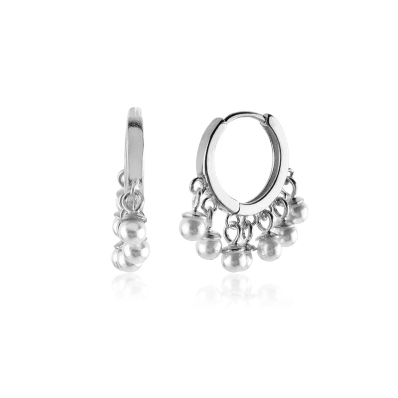 925 Silver Pearl Charm Hoops Earrings Women Jewelry Wedding Party