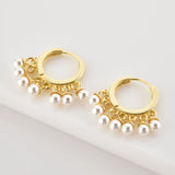 925 Silver Pearl Charm Hoops Earrings Women Jewelry Wedding Party