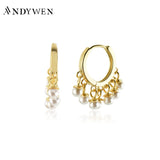 925 Silver Pearl Charm Hoops Earrings Women Jewelry Wedding Party