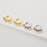 925 Silver Pearl Charm Hoops Earrings Women Jewelry Wedding Party