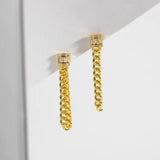925 Silver CZ Stud Earring Locker Chain Piercing Spring Jewelry Gift