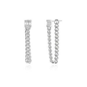 925 Silver CZ Stud Earring Locker Chain Piercing Spring Jewelry Gift