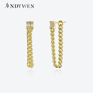 925 Silver CZ Stud Earring Locker Chain Piercing Spring Jewelry Gift