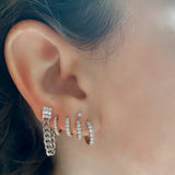 925 Silver CZ Stud Earring Locker Chain Piercing Spring Jewelry Gift